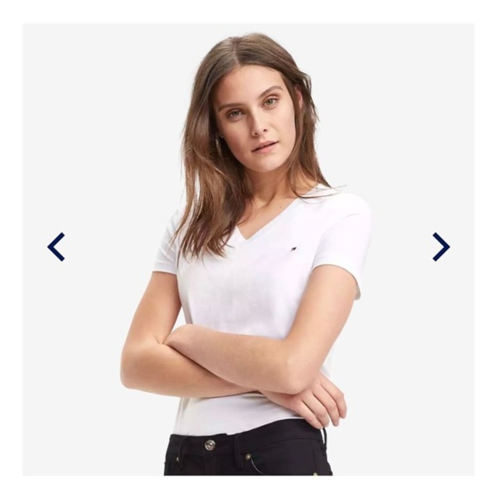 Tommy Hilfiger White V-Neck Short Sleeve Top XL